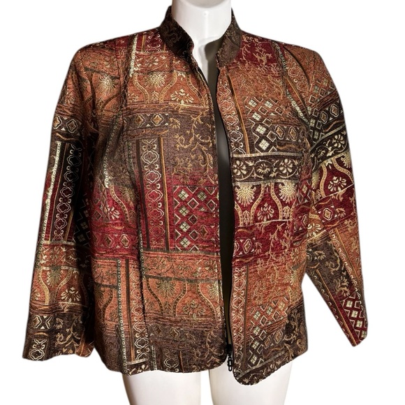 Molly & Maxx 2X Jacket Tapestry Zip Front Multicolor Fall Blazer Embroidered - Picture 2 of 10